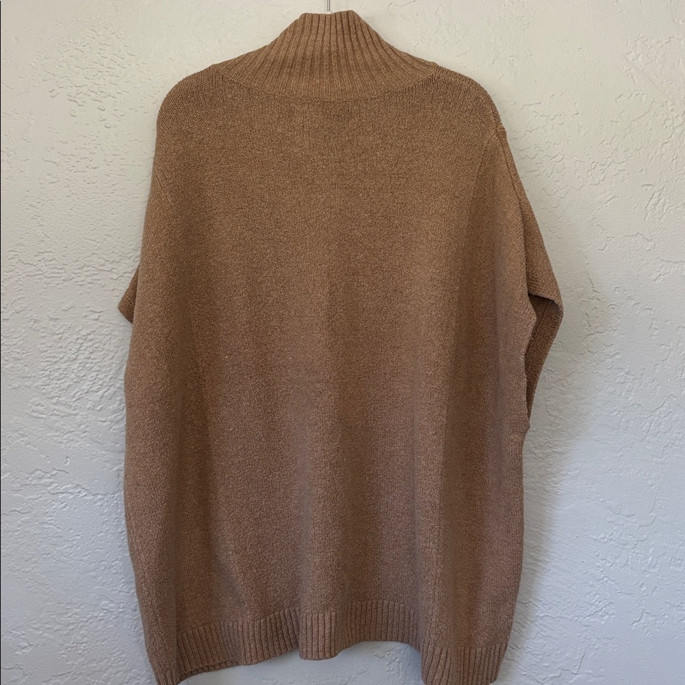Lou & Grey Camel sleeveless oversized pullover Mock Neck poncho sweater XS/S - Picture 7 of 8